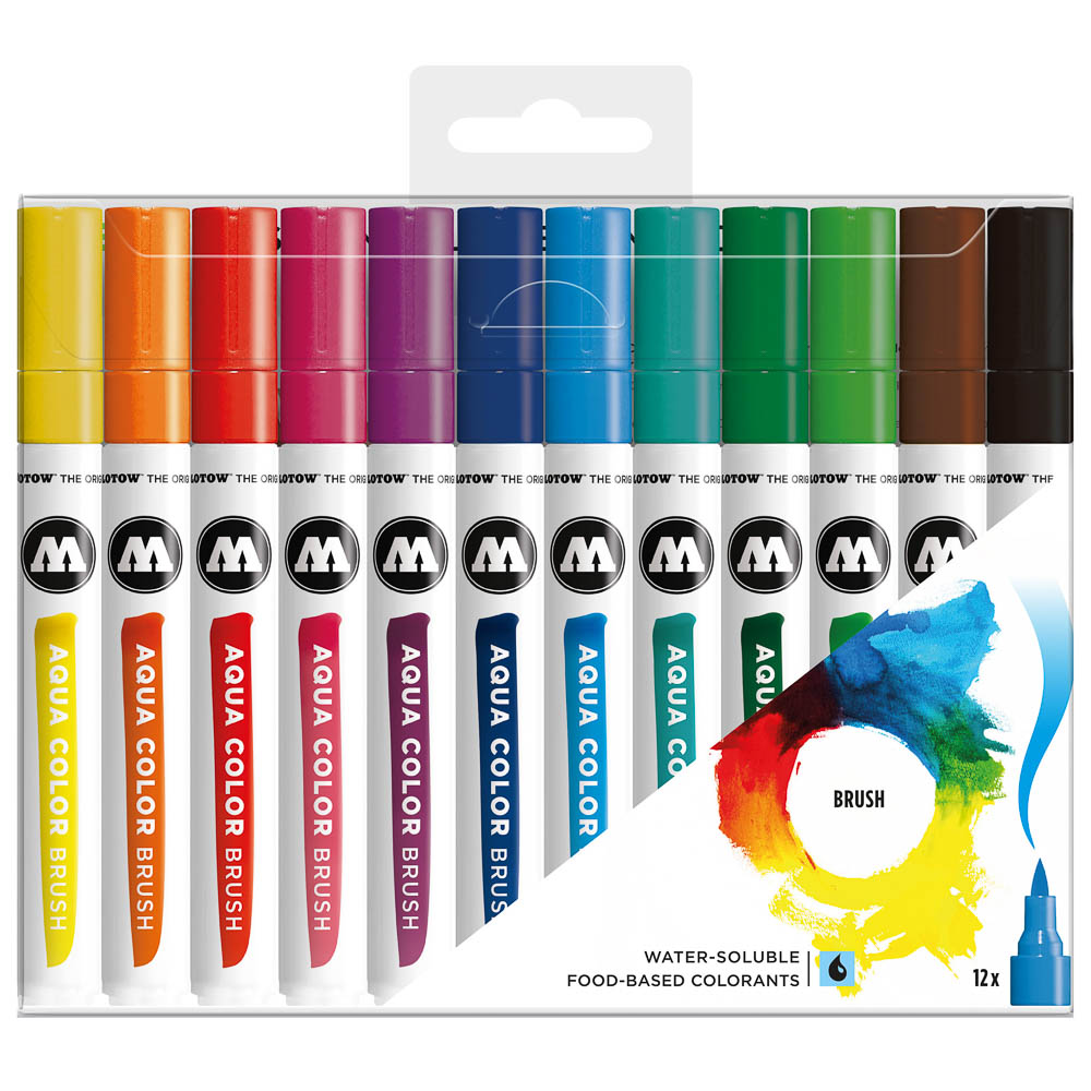 MARCADORES PUNTA PINCEL AQUA BRUSH BASIC SET 1 12 COL. MOLOTOW