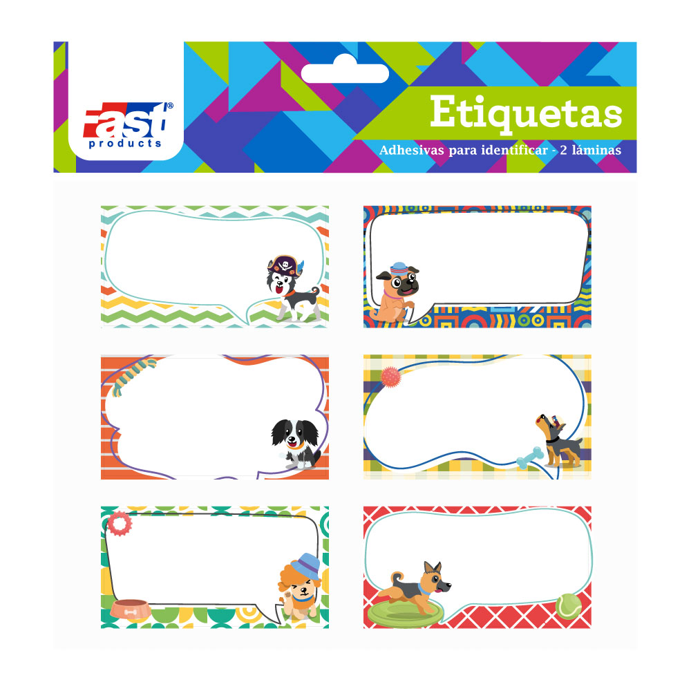 ETIQUETAS ESCOLARES PERROS SURTIDOS 12 U. FAST