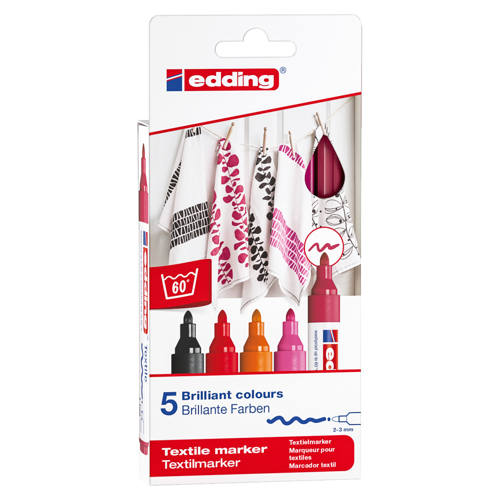 MARCADORES PARA TELA CALIDOS 2-3 MM. 5 COL EDDING