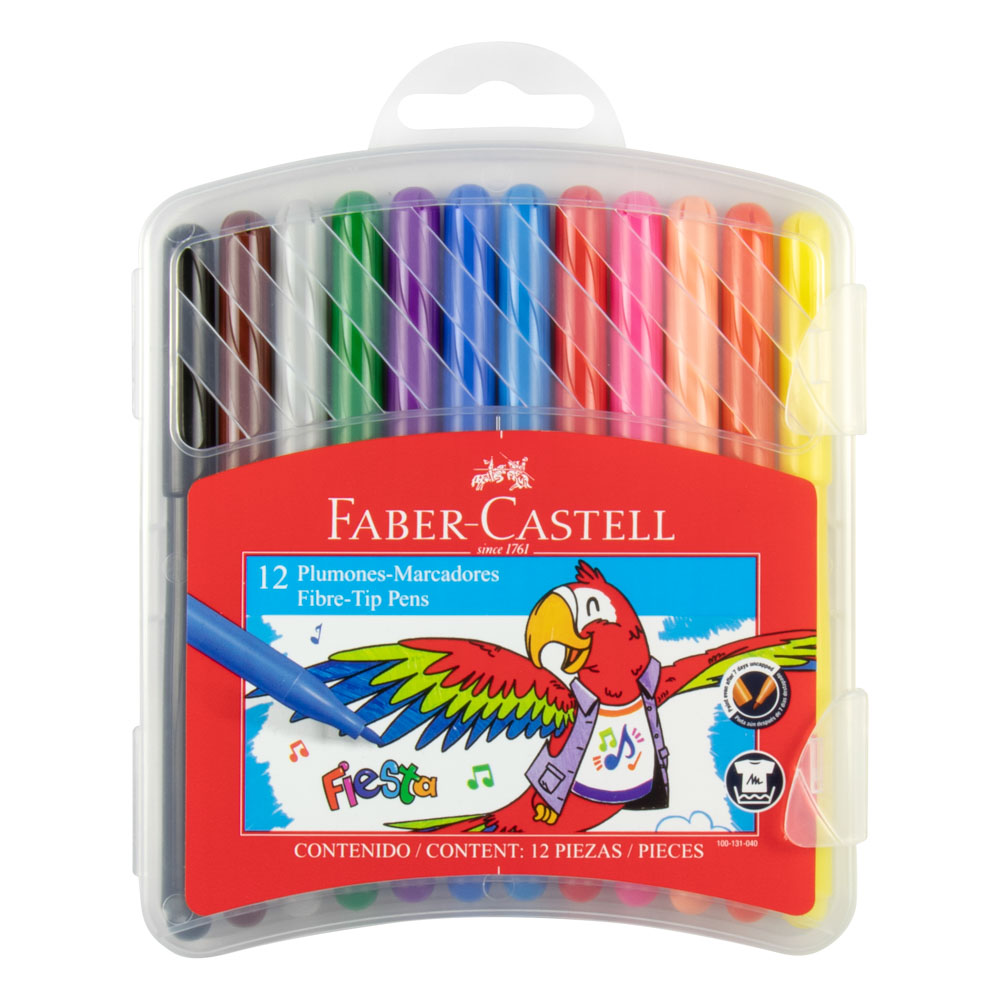 MARCADORES CAJA PLASTICA FIESTA 12 COL. FABER CASTELL