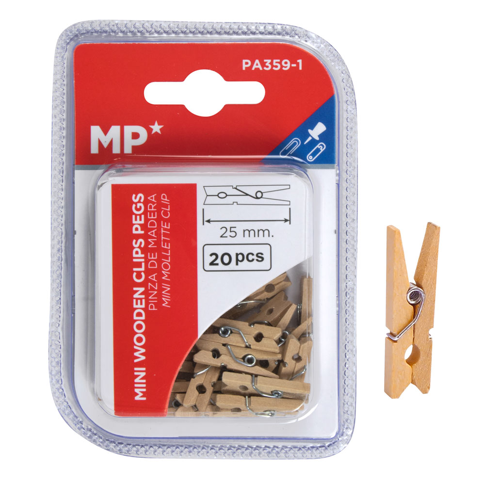 GANCHOS MADERA 25 MM 20 U. NATURAL MP.