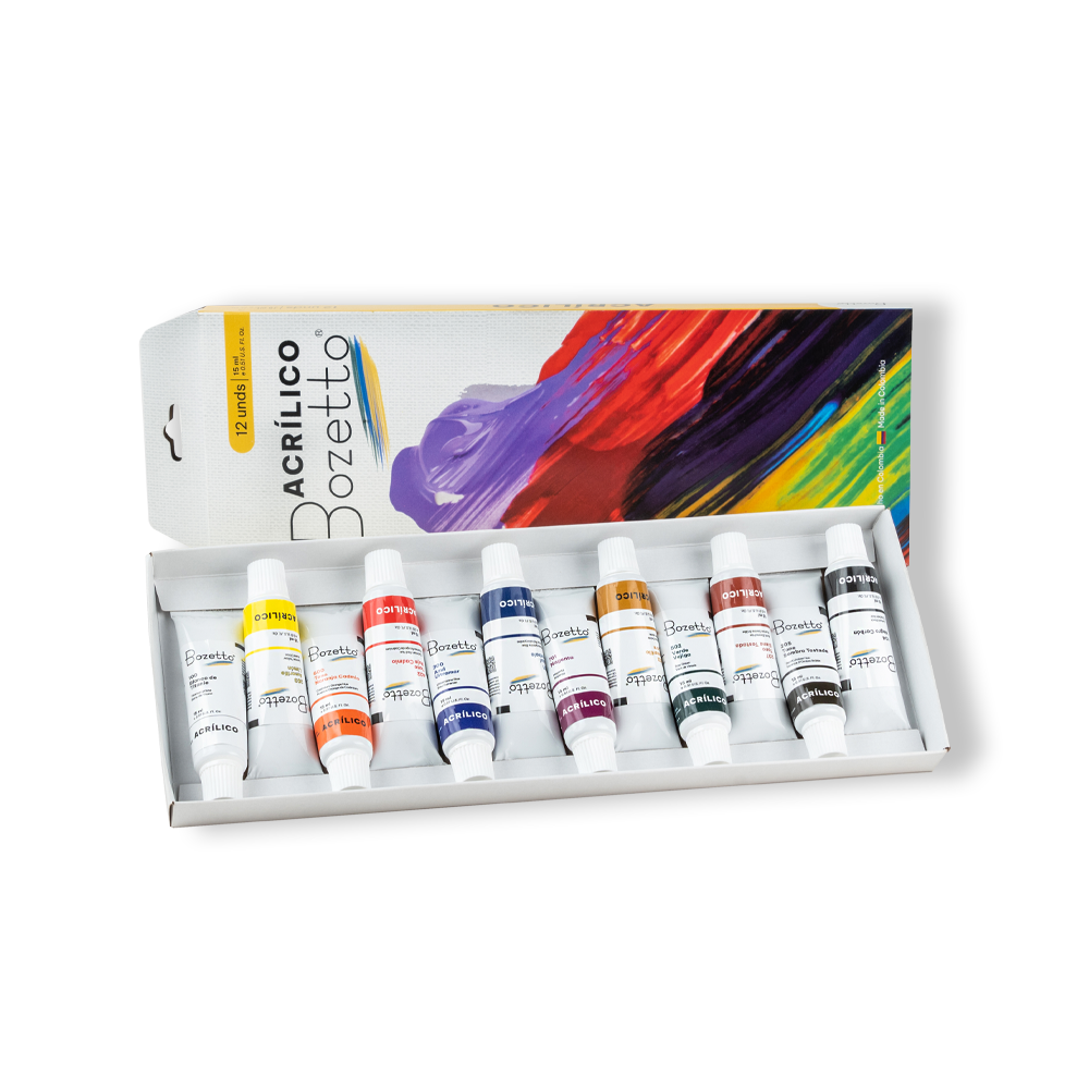 ACRILICOS ESTUDIANTILES 15 ML. 12 COL. 001 BOZETTO (26)
