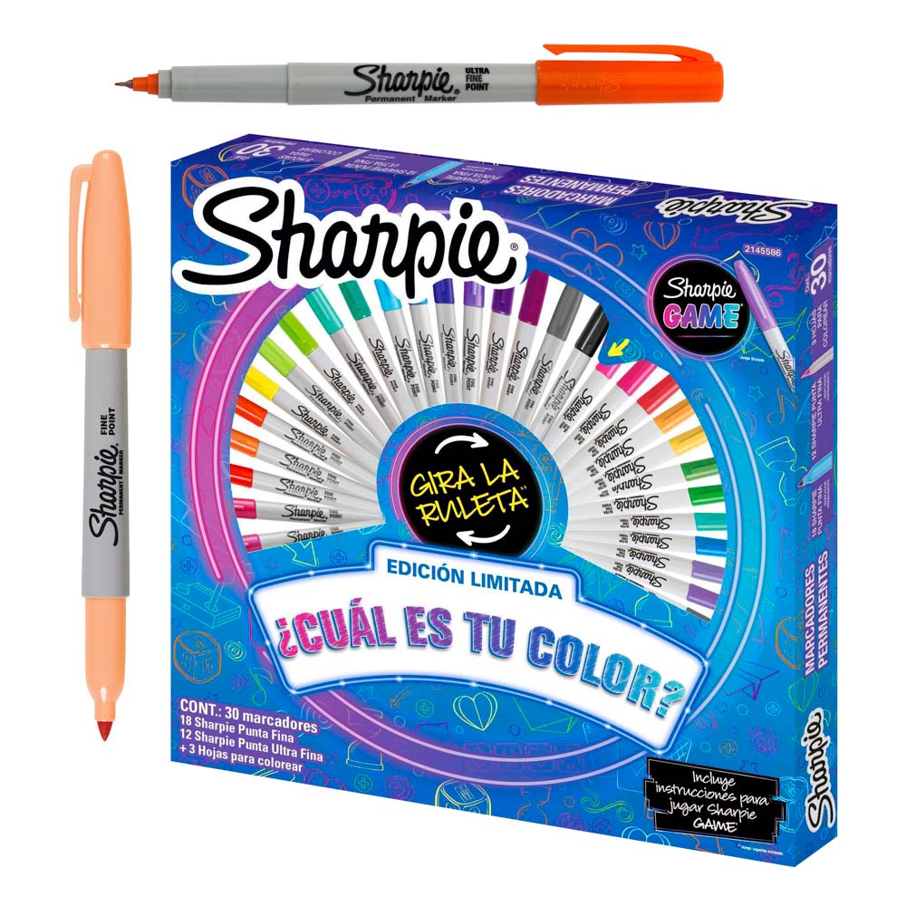 MARCADORES PERMANENTES 30 COL. PUNTA ULTRA FINA RULETA SHARPIE