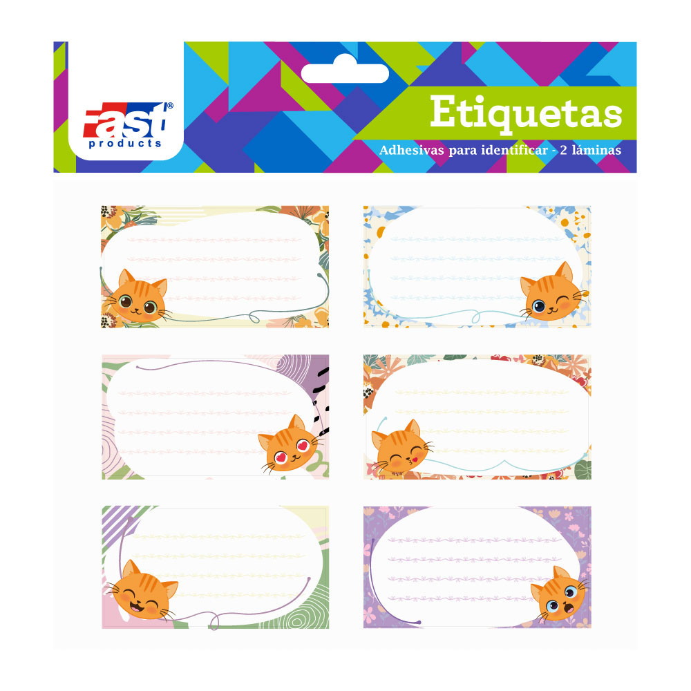 ETIQUETAS ESCOLARES GATOS Y PERROS 12 U. FAST