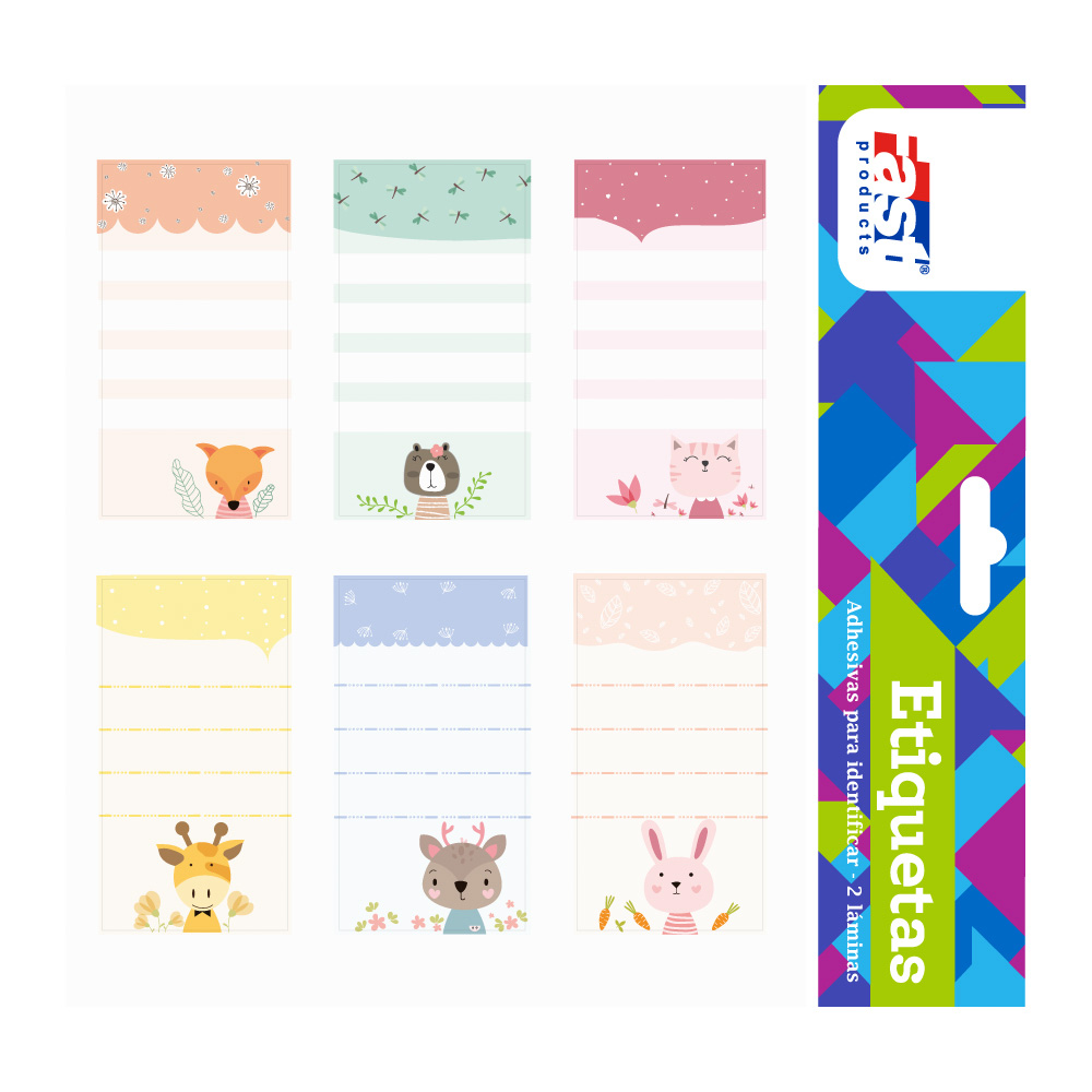ETIQUETAS ESCOLARES ANIMALES 12 U. FAST