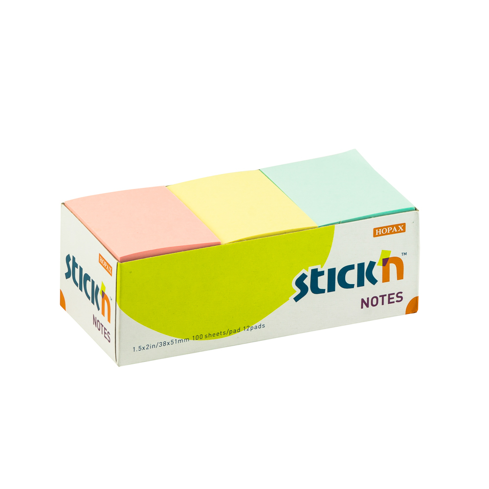 BLOCK ADHESIVO 1.5 PLG X 2 PLG 12 U. COL PASTEL STICKN