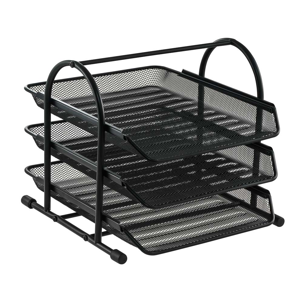 PAPELERA 3 NIVELES METALICA MESH NEGRA W3572 FAST
