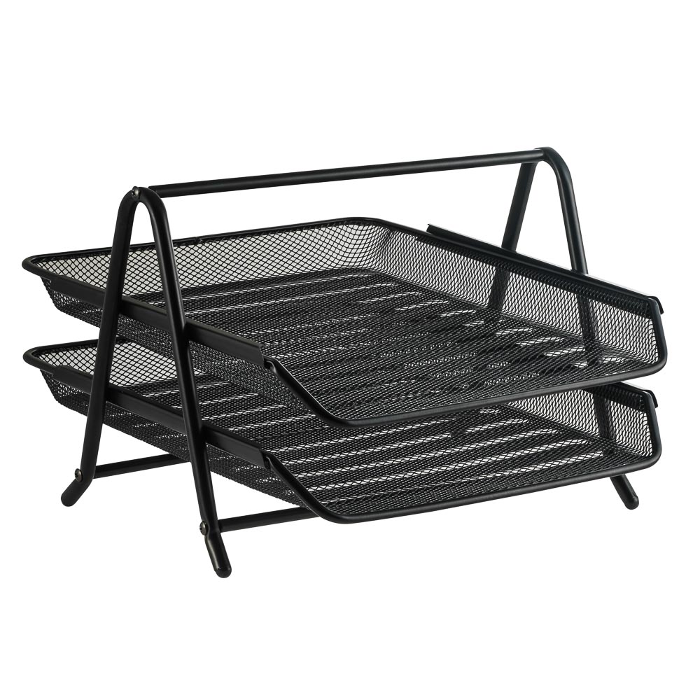 PAPELERA 2 NIVELES METALICA MESH NEGRA W2016 FAST