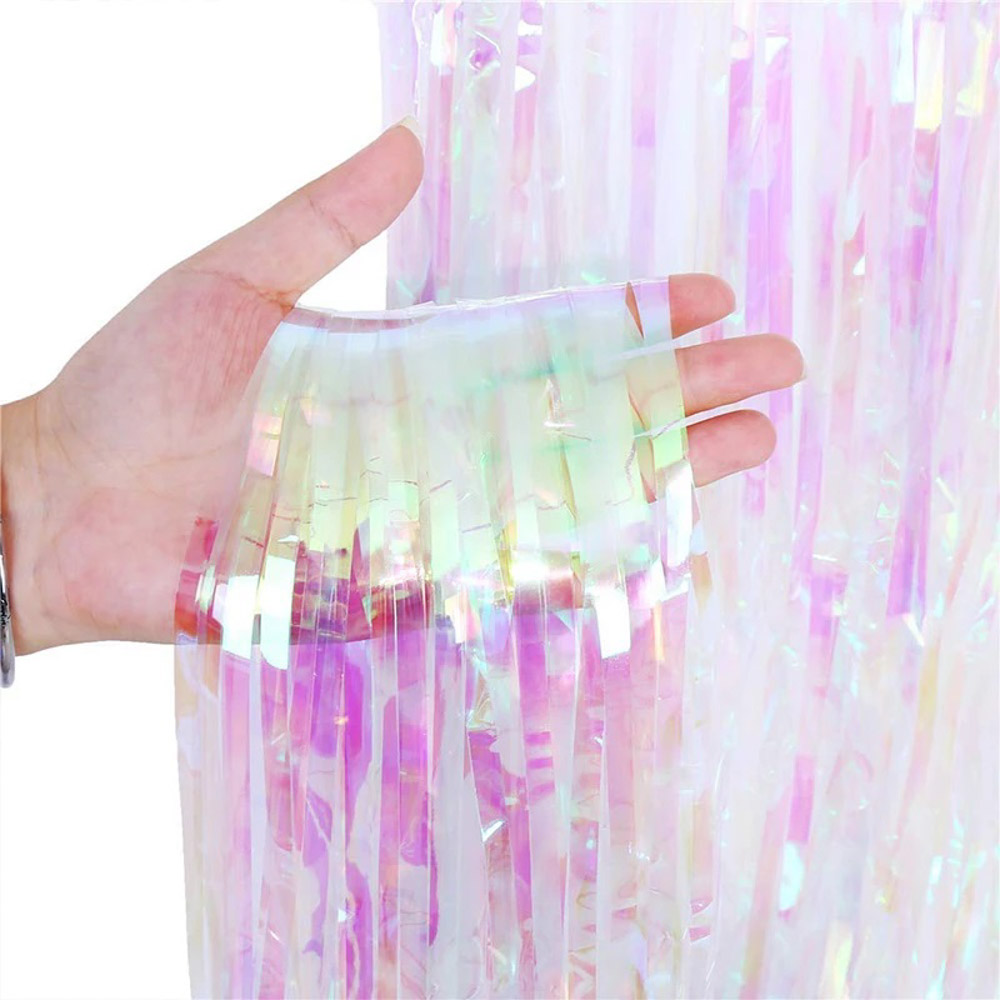 CORTINA DE FIESTA FOIL 1M X 2M. ARCOIRIS BLANCO FAST