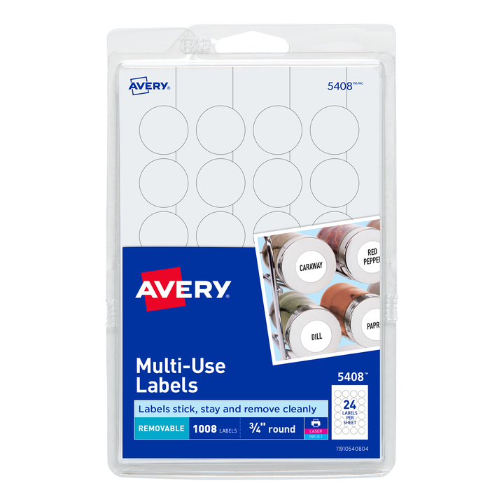 ETIQUETA ADHESIVA REMOVIBLE REDONDA 05408 BLANCA 3/4 PLG. AVERY