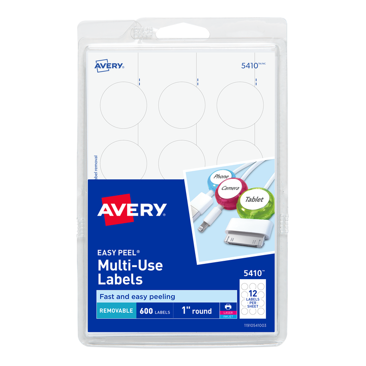 ETIQUETA ADHESIVA REMOVIBLE REDONDA 05410 BLANCA 1 PLG. AVERY