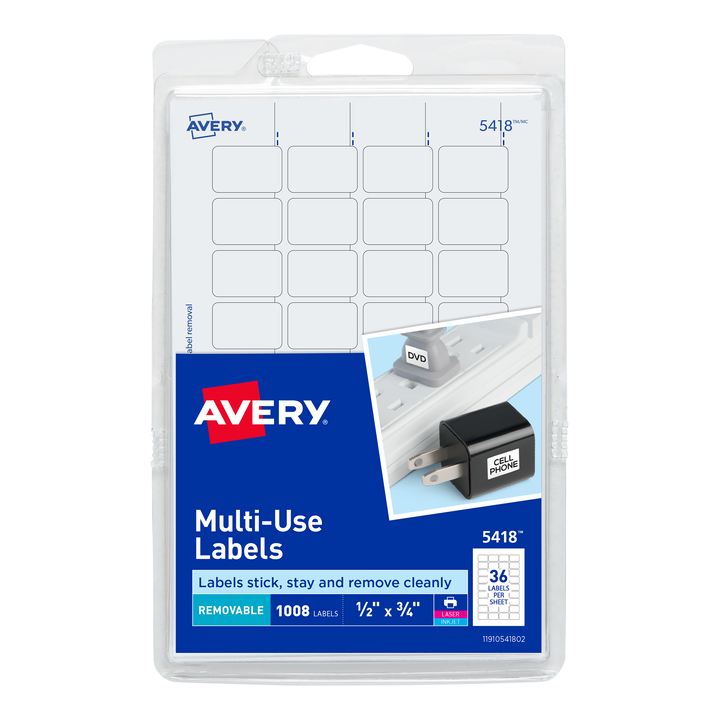 ETIQUETA ADHESIVA REMOVIBLE 05418 BLANCA 1/2 PLG. X 3/4 PLG. AVERY