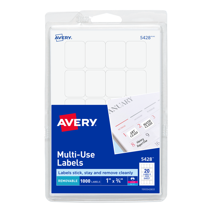 ETIQUETA ADHESIVA REMOVIBLE 05428 BLANCA 3/4 PLG. X 1 PLG. AVERY
