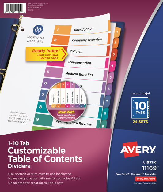 SEPARADORES 10 DIVISIONES 11169 CARTA AVERY