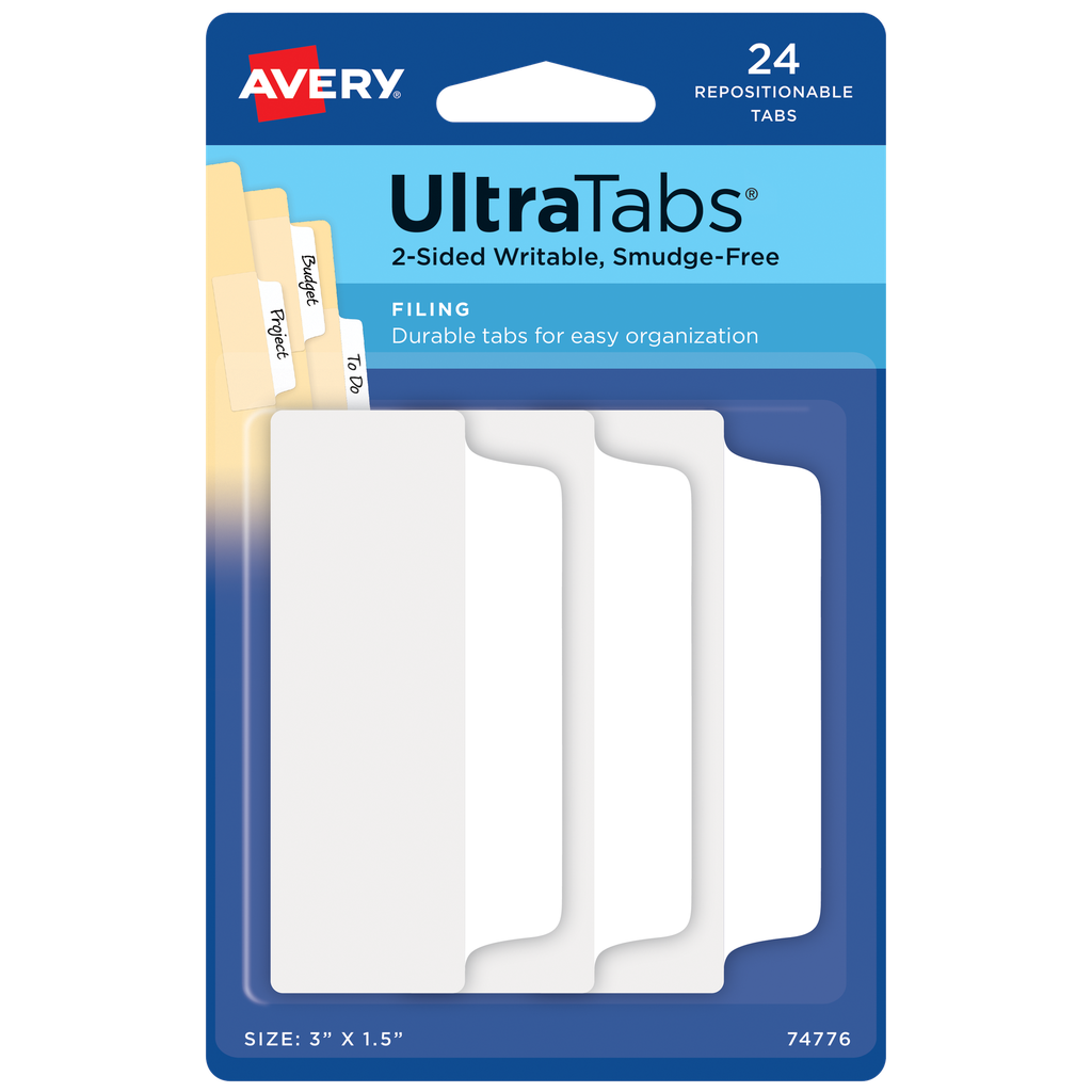 PESTAÑAS ULTRATABS REPOSISIONABLES 74776 BLANCA 1 1/2 PLG. X 3 PLG. 24 U. AVERY