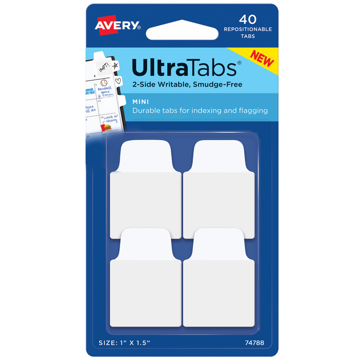 PESTAÑAS ULTRATABS REPOSISIONABLES 74788 BLANCA 1 PLG. X 2.5 PLG. 40 U. AVERY