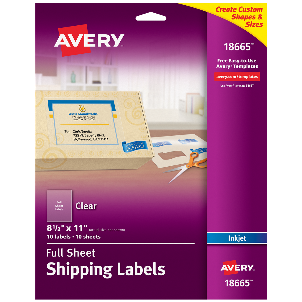 HOJA ADHESIVA 18665 TRANSPATENTE MATE 8 1/2 PLG. X 11 PLG. 10 H. AVERY