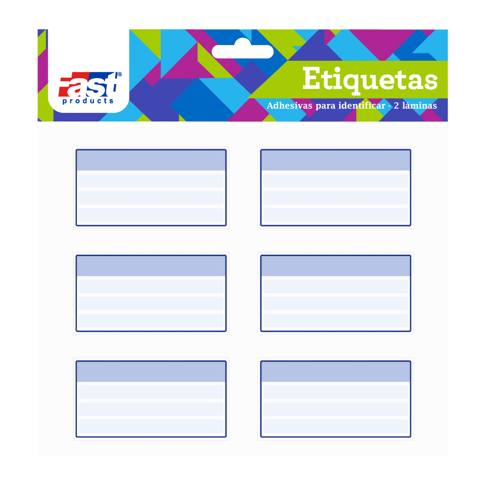 ETIQUETAS ESCOLARES CUADROS 12 U. AZULES FAST