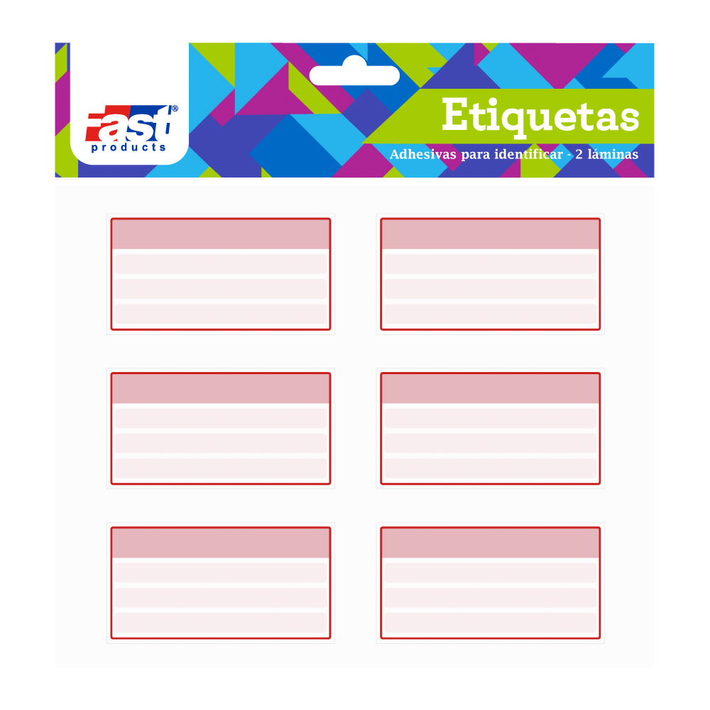 ETIQUETAS ESCOLARES CUADROS 12 U. ROJO FAST