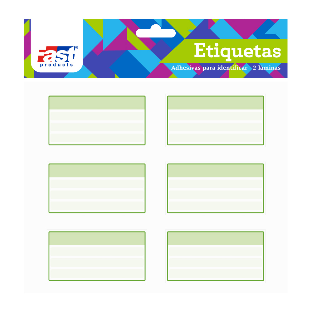 ETIQUETAS ESCOLARES CUADROS 12 U. VERDE FAST