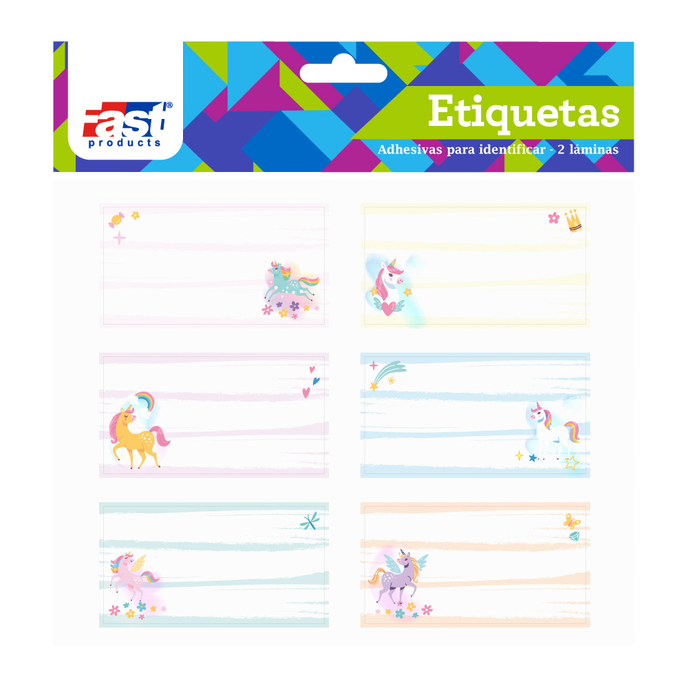 ETIQUETAS ESCOLARES UNICORNIO 12 U. FAST