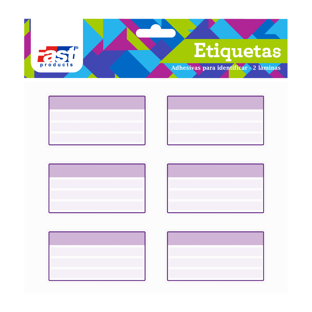 ETIQUETAS ESCOLARES CUADROS 12 U. MORADOS FAST