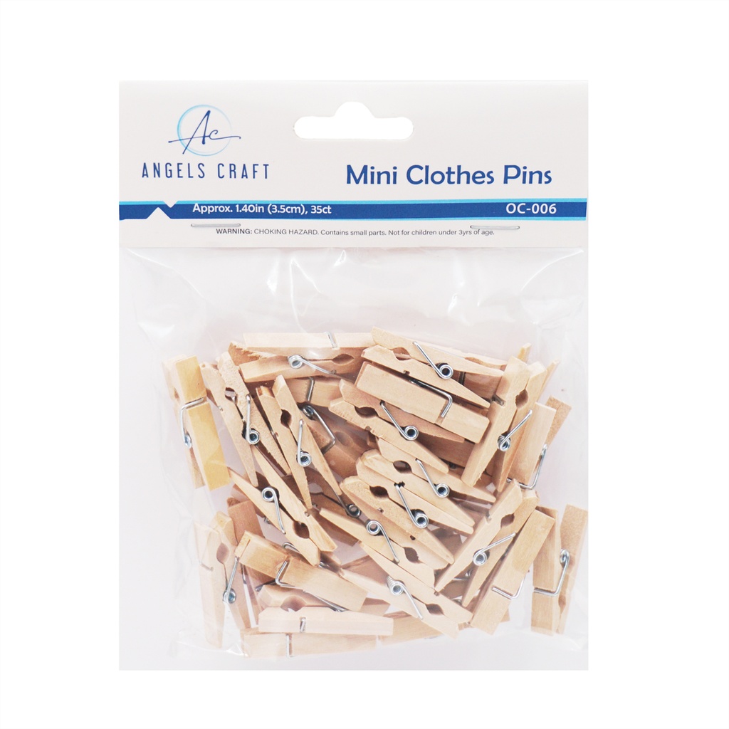 GANCHOS DE MADERA NATURALES 3.5 CM 35 U. ANGELS CRAFT