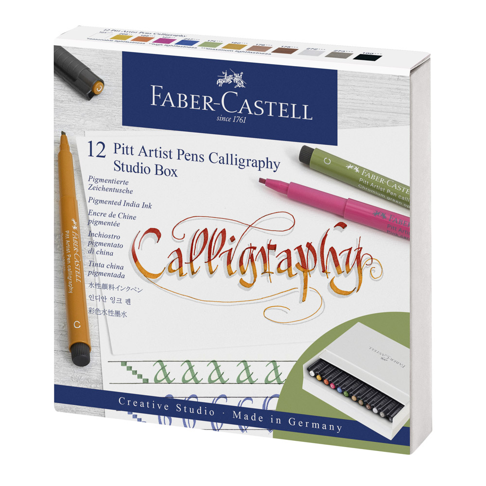 MARCADORES EN ESTUCHE CALIGRAFICOS 12 COL FABER CASTELL 