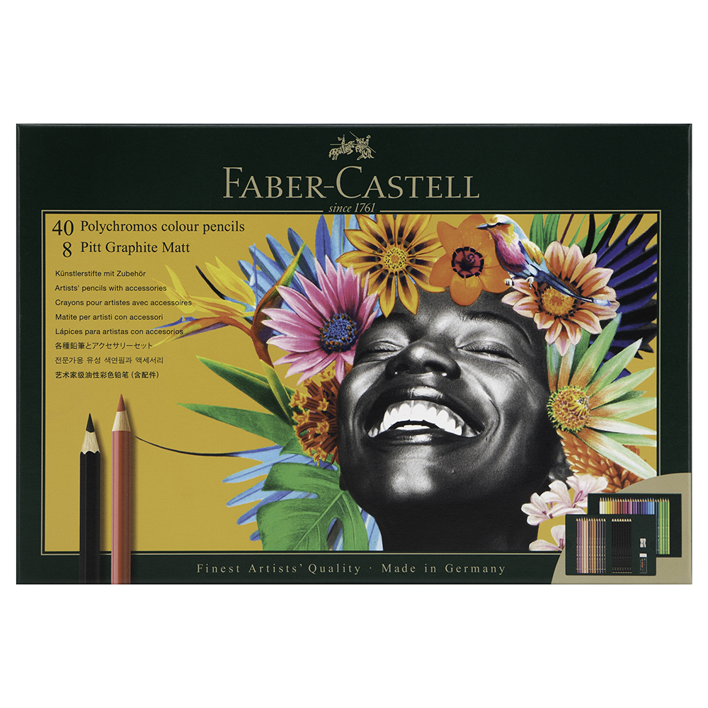 CRAYON DE MADERA 40 COL. + 8 LAPICES CARBONCILLO FABER CASTELL 