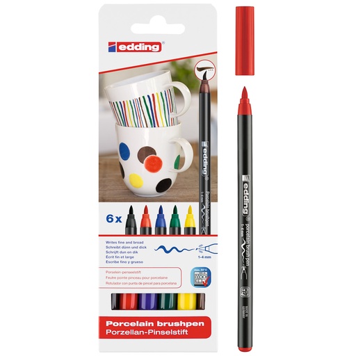 MARCADORES PUNTA PINCEL PARA CERAMICA 6 COL. TRADICIONAL EDDING