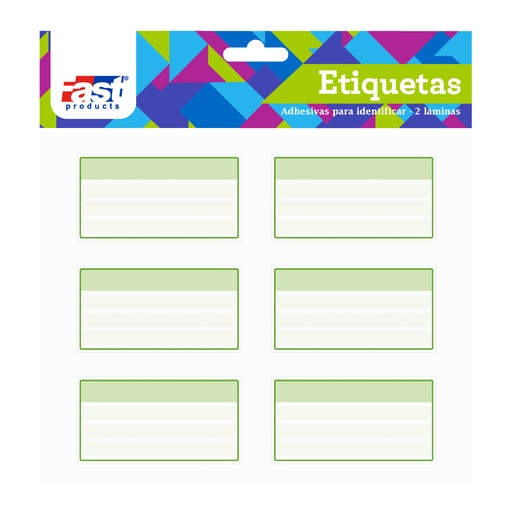 ETIQUETAS ESCOLARES CUADROS 12 U. VERDES FAST