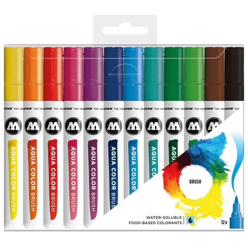 MARCADORES PUNTA PINCEL AQUA BRUSH BASIC SET 1 12 COL. MOLOTOW