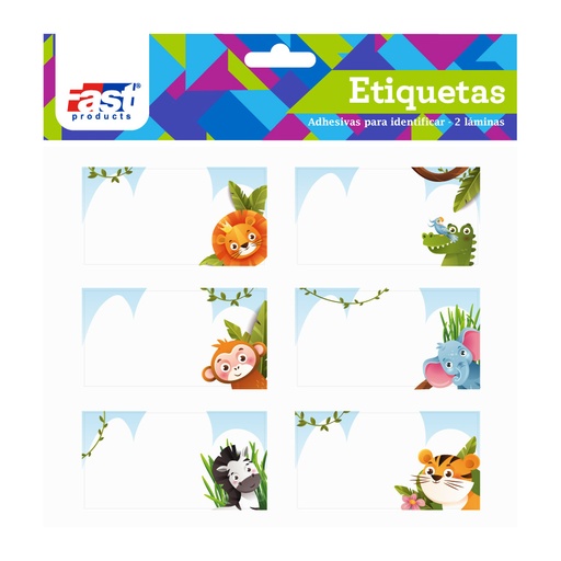 ETIQUETAS ESCOLARES ANIMALES SURTIDOS 12 U. FAST
