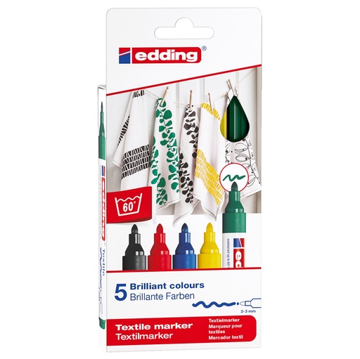 MARCADORES PARA TELA BÁSICOS 2-3 MM. 5 COL EDDING