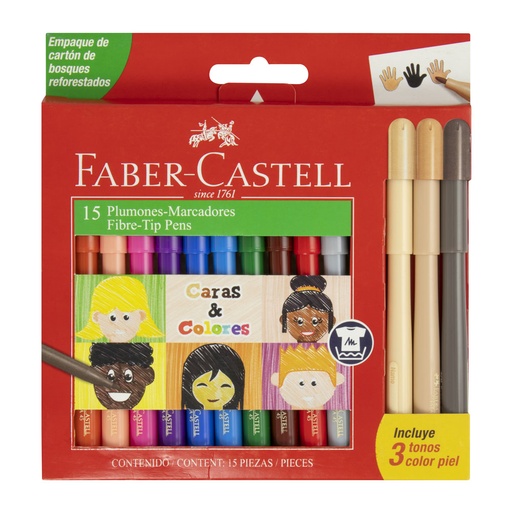 MARCADORES 12 COL. + 3 PIEL FABER CASTELL