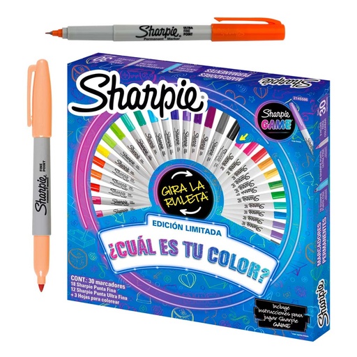 MARCADORES PERMANENTES 30 COL. PUNTA ULTRA FINA RULETA SHARPIE