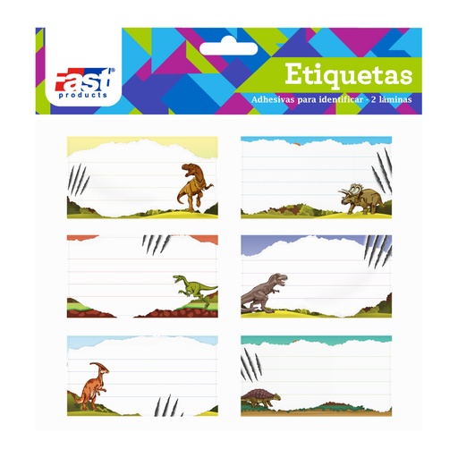 ETIQUETAS ESCOLARES DINOSAURIOS 12 U. FAST