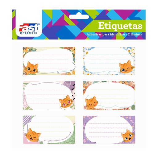 ETIQUETAS ESCOLARES GATOS Y PERROS 12 U. FAST