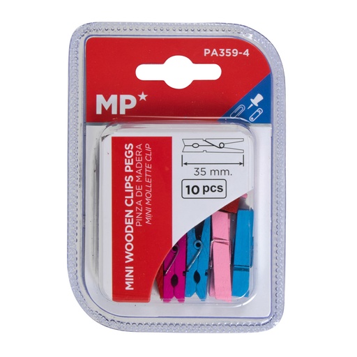 GANCHOS MADERA 35 MM 10 U. COLORES MP.