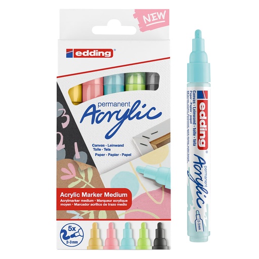 MARCADOR ACRILICO 5 COL. PASTEL 5100 EDDING