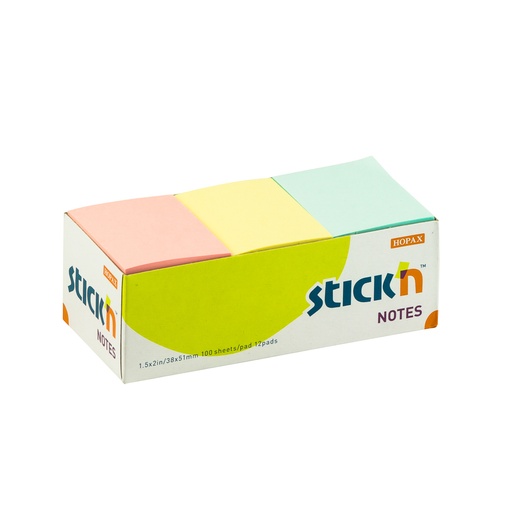 BLOCK ADHESIVO 1.5 PLG X 2 PLG 12 U. COL PASTEL STICKN