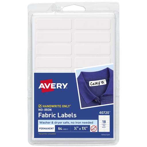[AV40720] ETIQUETA ADHESIVA PARA TELA SIN PLANCHA 40720 BLANCA 1/2 PLG. X 1 3/4 PLG. AVERY