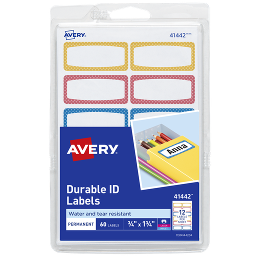 [AV41442] ETIQUETA ADHESIVA RESISTETE AL AGUA Y RASGADURAS 41442 COLORES 3/4 PLG. X 1 3/4 PLG. AVERY