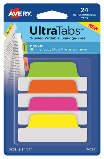 [AV74767] PESTAÑAS ULTRATABS REPOSISIONABLES 74767 COLORES 1 PLG. X 2 1/2 PLG. 24 U. AVERY
