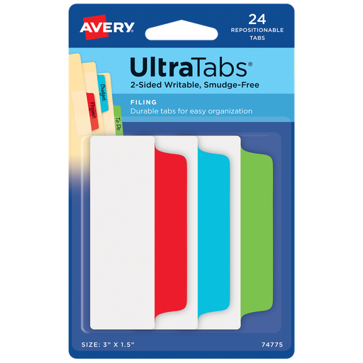 [AV74775] PESTAÑAS ULTRATABS REPOSISIONABLES 74775 COLORES 1 1/2 PLG. X 3 PLG. 24 U. AVERY