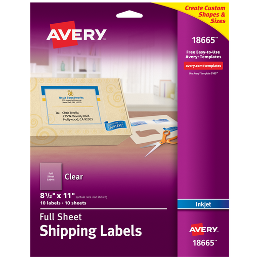[AV18665] HOJA ADHESIVA 18665 TRANSPATENTE MATE 8 1/2 PLG. X 11 PLG. 10 H. AVERY