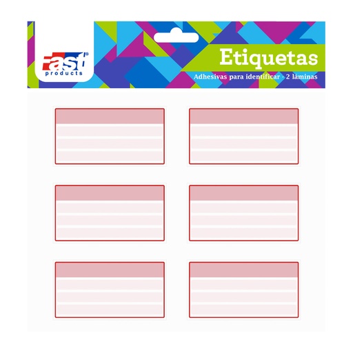 ETIQUETAS ESCOLARES CUADROS 12 U. ROJO FAST