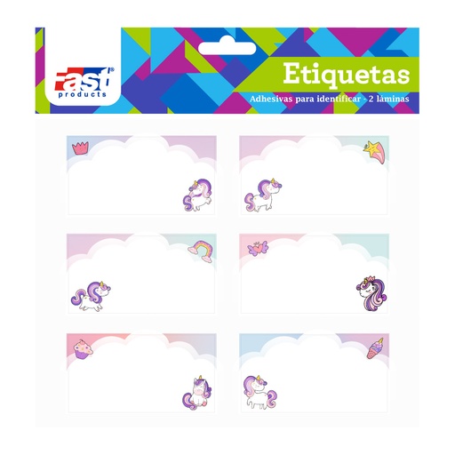 ETIQUETAS ESCOLARES UNICORNIO NUBE 12 U. FAST