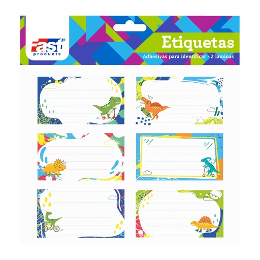 ETIQUETAS ESCOLARES DINOSAURIOS BEBES 12 U. FAST