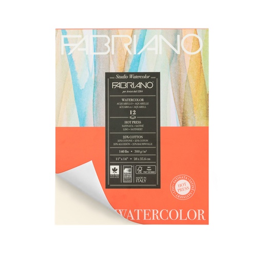 BLOCK ACUARELA SATINADO 25 PORCIENTO ALGODON 11 PLG. X 14 PLG. 300 G.12 H.  FABRIANO